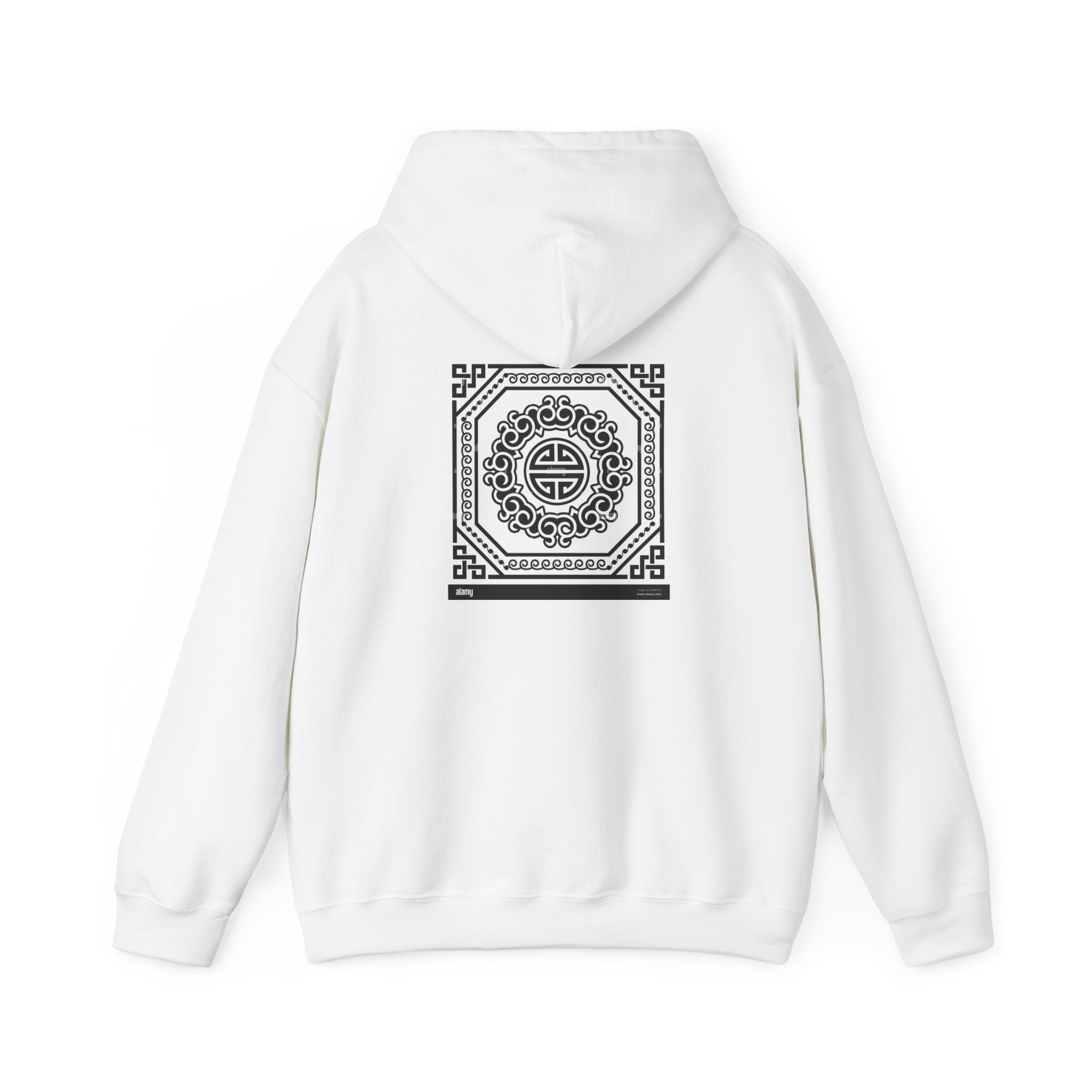 Uzbekistan Script Hoodie — Traditional Central Asian Pattern on Back